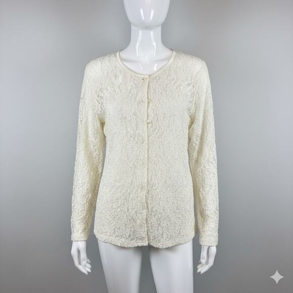 Ali & Ali Vintage Y2K Popcorn Lace Shrug Cardigan Ivory Sheer 1X Women's - Picture 1 of 7